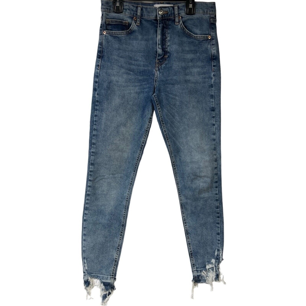 TOPSHOP Jeans Women Size W28 L30 Blue Wash Jamie Raw Hem Distressed Casual Chic‎